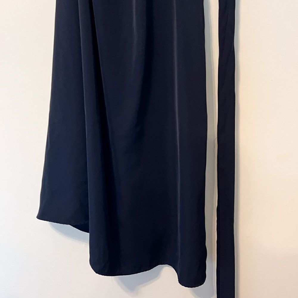Amy Lynn Navy Blue One Shoulder Tie Satin Evening Midi Dress Size Medium - Picture 11 of 11